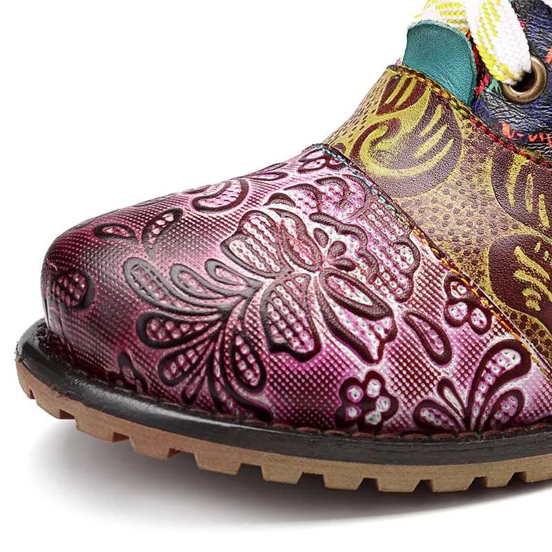 Socofy/богемные женские ковбойские ботинки в стиле ретро; женские зимние ботинки из натуральной кожи; женская обувь; Женские ботинки в западном стиле на молнии