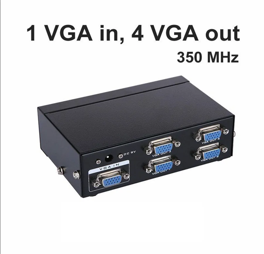 

MT-VIKI 350Mhz VGA Video Splitter Distributor 1 input to 4 Output support 1 PC 4 widescreen LCD Monitors Maituo MT-3504