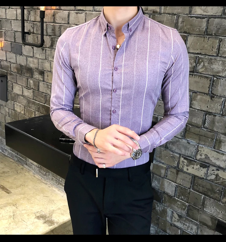 Chemise Homme мода 2019 осень новая мужская рубашка высокого качества мужские рубашки Manga Larga Slim Fit повседневные полосатые рубашки платье для мужчин