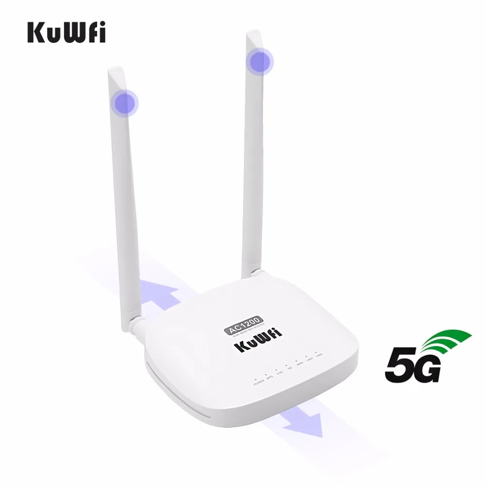 

KuWFi 2.4GHz 5GHz Dual Band Wireless Wifi Router Repeater Speeds Up To 1200Mbps With 2*5dBi External Antenna WPS Function