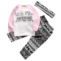 Детские комплекты весенне-осенне-зимние комплекты со штанами для девочек Милая одежда для маленьких девочек, футболка Топы, длинные штаны