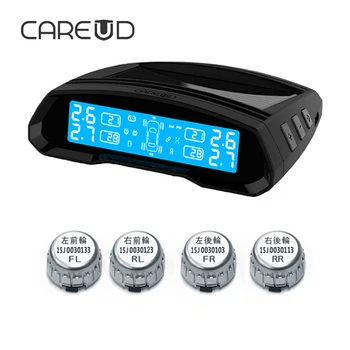 

CAREUD TPMS Solar Universal Tyre Pressure Monitor 4 External Sensors Screen Brightness Adjustable Car Alarm System TPMS Tool