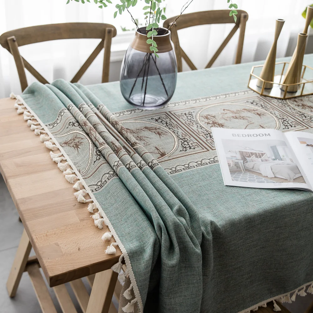 Tanie Luksusowy prostokąt obrus ekskluzywny haftowany Relief malowanie wzór obrus wisiorek Tassel dekoracje świąteczne obrus