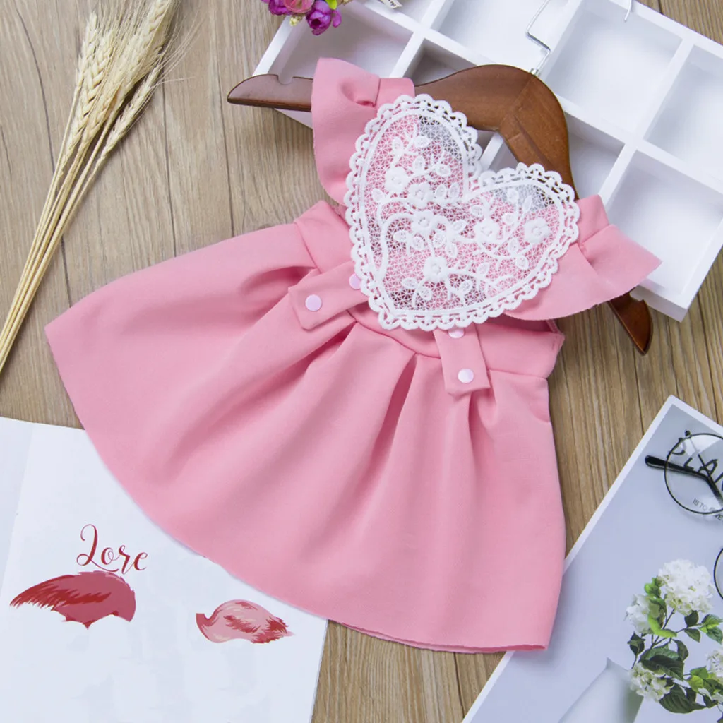 Летнее однотонное кружевное платье с открытой спиной и рукавами-крылышками для маленьких девочек