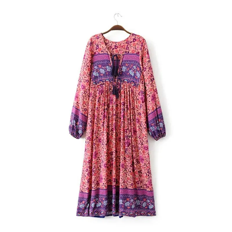 Платье в стиле бохо Gypsy длинное платье с цветочным принтом и длинным рукавом