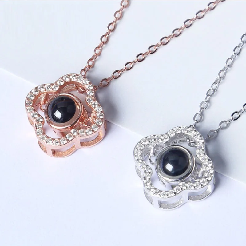 rose gold flower silver pendant necklace christmas gift 01