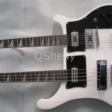 Высокое качество QShelly пользовательский белый переплет RK двойная Шея 4/6 струны Рик 4003 электрическая бас гитара Музыкальные инструменты магазин