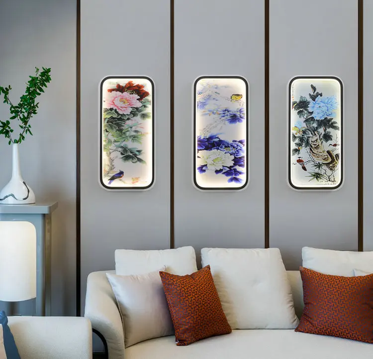 Скандинавская художественная декоративная стена лампа павлин цветок китайская живопись пейзаж круглый прямоугольный квадратный настенный светильник светодиодный светильник с регулируемой яркостью