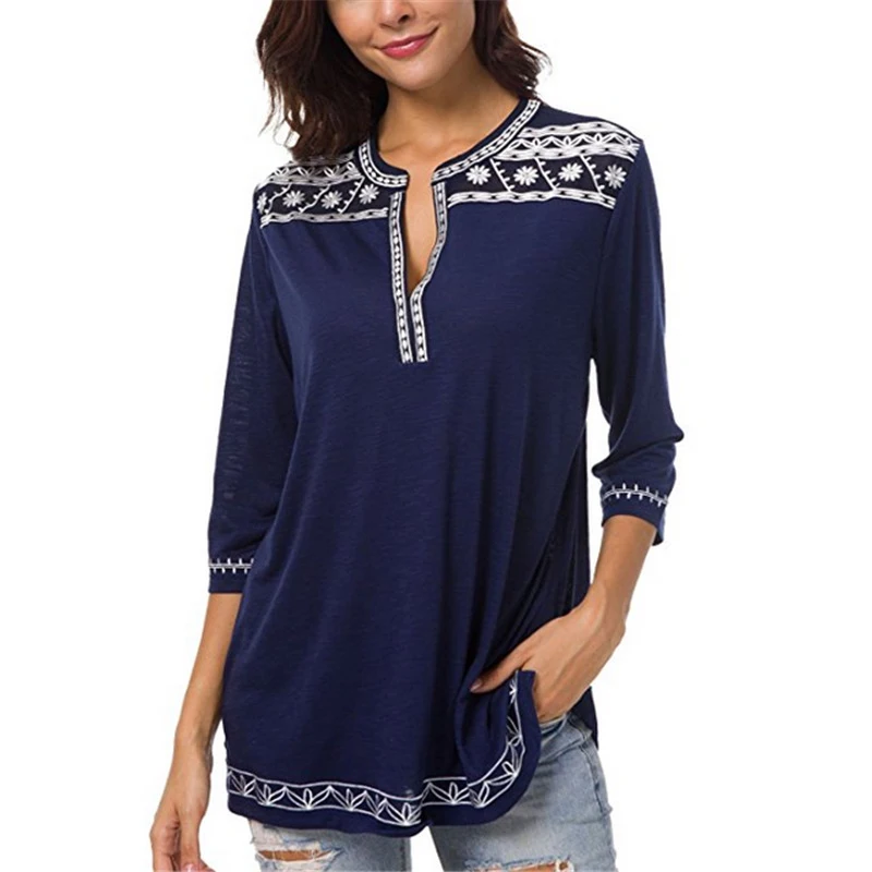 

2018 New Women Lady T-shirt Tee Top V Neck Casual Splice Loose Fashion Clothing For Autumn LBY2018