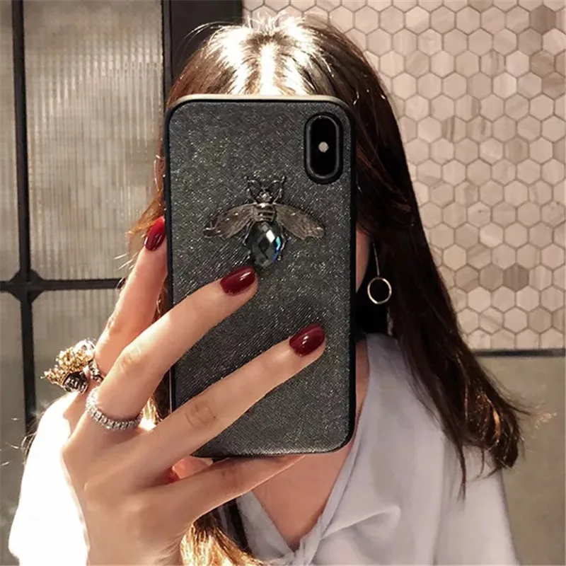 Luxury brand Diamond Bee Glitter soft Phone case for iphone 6 S 7 8 plus X XR XS Max cute hard cover for samsung galaxy S8 S9   05
