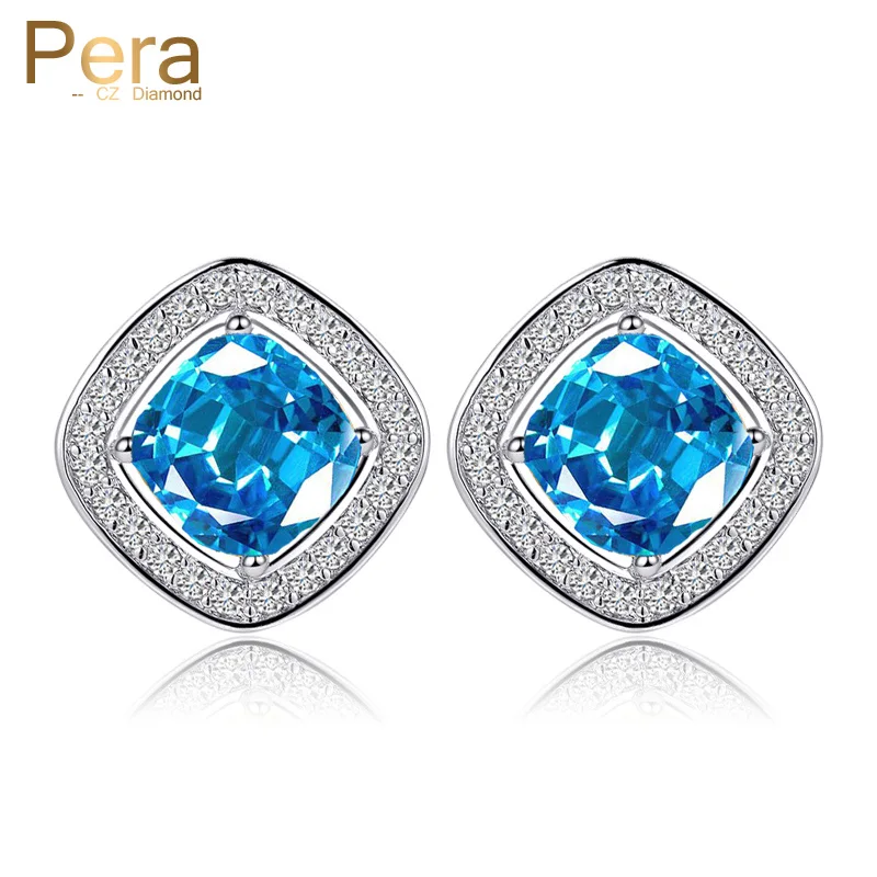 

Pera New Arrival Silver Color Jewelry Trendy Big Square Cut Light Blue Austrian Crystal Women Earrings With Cubic Zircons E194