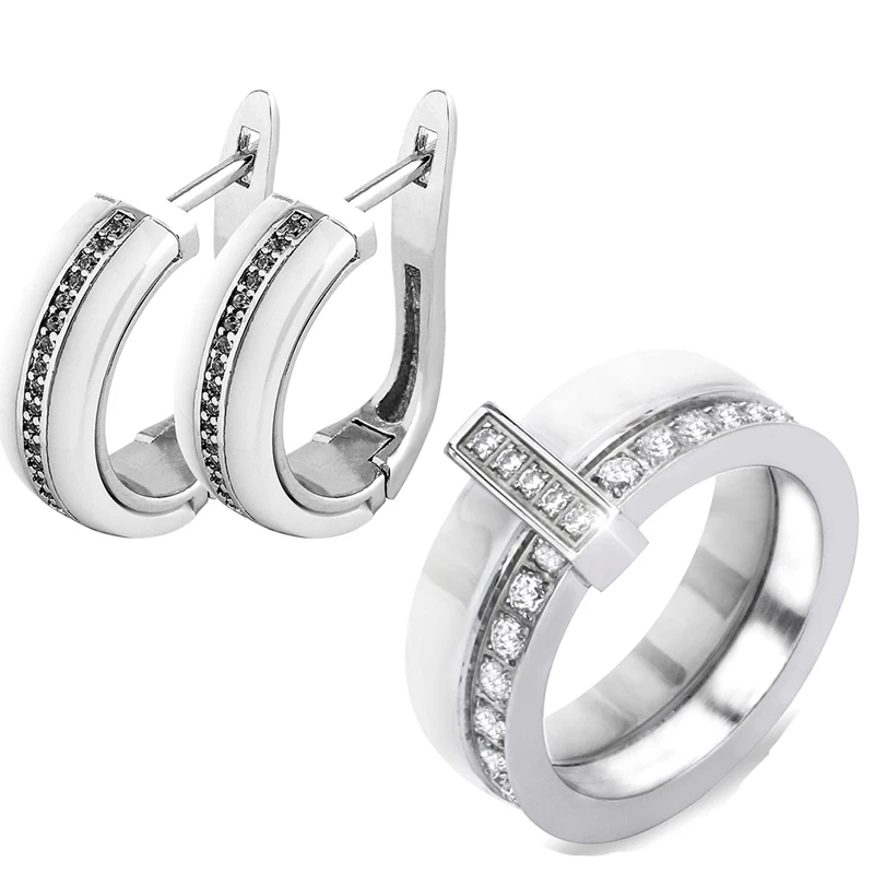 Skup 2019 U Ben kształt kolczyki i pierścionki biżuteria ślubna zestawy wkładka luksusowy kryształ biżuteria ceramiczna dla nowożeńców zestaw prezenty dla druhen