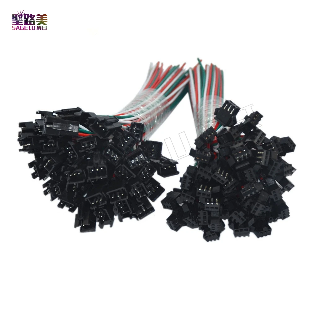 

100 Pair 3 Pin JST Connectors For RGB LED Strip Female Male 3PIN plug and socket,15cm long wire each 22AWG wire;red/green/white