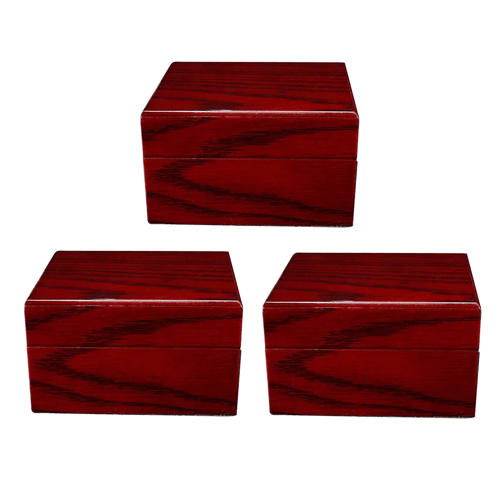 3 Pieces Red Painted Single Slot Wooden Watch Wristwatch Box Display Showcase Natural Wooden with Cushion