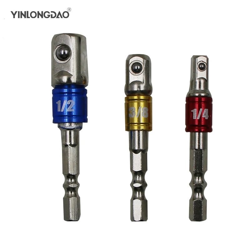 

YINLONGDAO 3Pcs Socket Adapter Drill BIts Set Hex Shank 1/2 1/4 3/8 With Steel Balls Impact Driver Tool