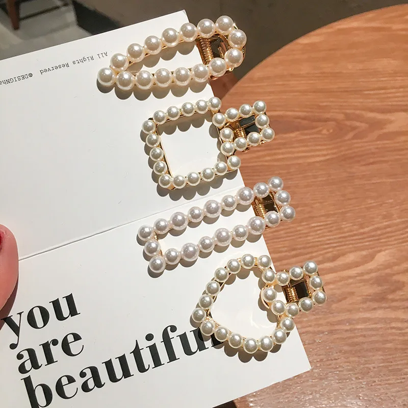 

Pearl Hairpin Hair Accessories Net Red Hollow Design Sense Hairpin Duckbill Clip Trend Personality Fashion Side Clip