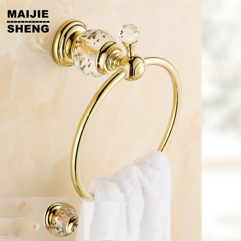 Luxury Crystal Brass Gold Towel Ring,Towel Holder, Towel Bar Bathroom Accessories home decoration towel bar Free Shipping luxury brass gold towel ring towel holder towel bar bathroom accessories free shipping