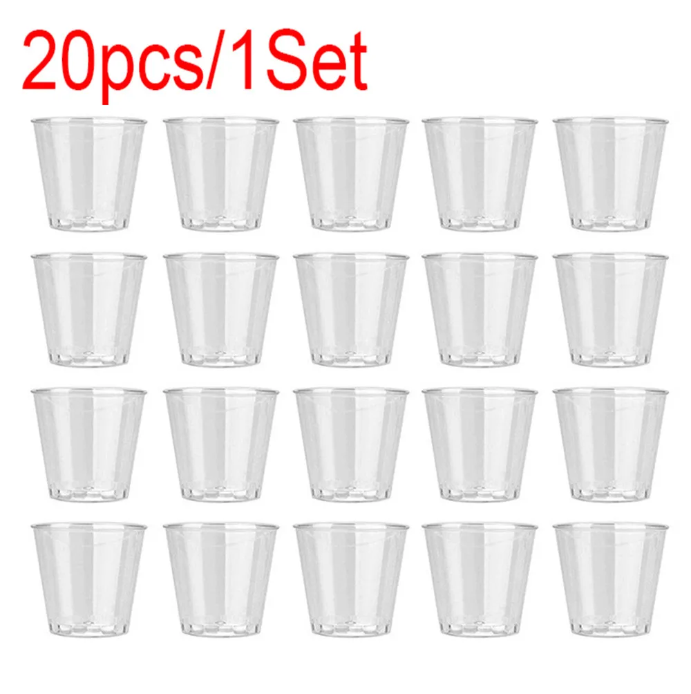 

20PCS/1Set Solid White Clear Plastic 28 ml Disposable Party Shot Glasses Jelly Cups Tumblers Birthday