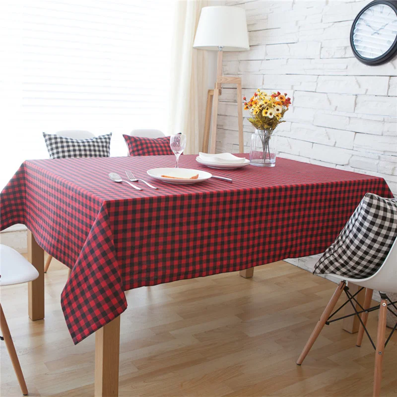 

Home Table Cloth Rectangle Cotton Line Tablecloth Table Cover Home Party Christmas 5 Color for Choice Red Black Checked Pattern