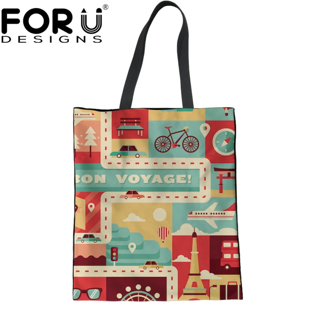 

FORUDESIGNS Fashion 2018 Stamp Prints Shopping Tote Bags Women Luxury Brand Designer Folding Bags Linen Canvas Bolsas Feminina