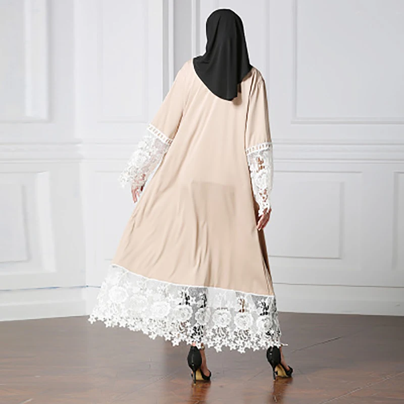 Muslim Women's Cardigan Robe Embroidered Middle Eastern Dress Islamic Costume Turkish Women's Belt Dress