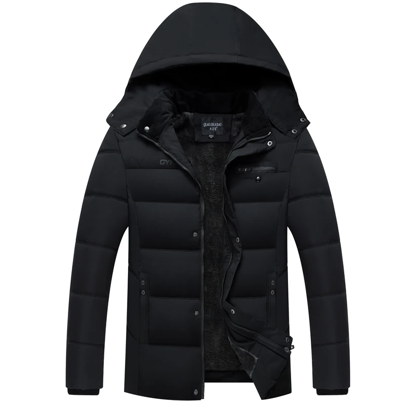 Новые мужские зимние куртки и пальто, пуховая хлопковая одежда высокого качества, Повседневная модная мужская зимняя куртка с бархатной подкладкой - Цвет: Черный