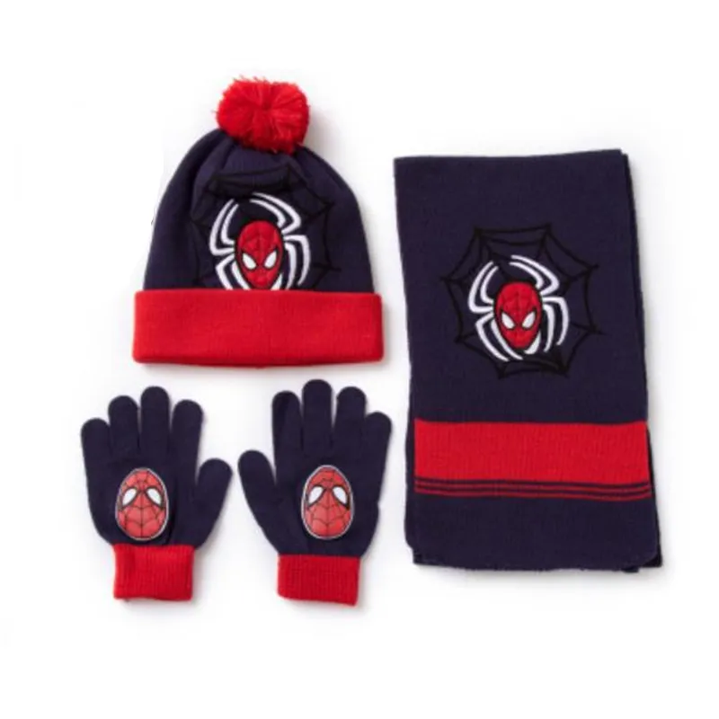 Подарки на Хэллоуин для мальчиков, зимняя вязаная шапка с рисунком Человека-паука, шарф, перчатки, качественное платье на Рождество и год