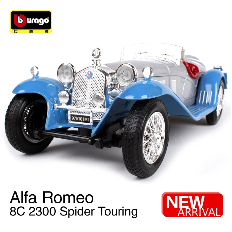 Bburago 1:18 alfa 8c 2300 паук touring синий красный автомобиль литья под давлением 245*102*70 мм классическая модель автомобиля автомобилестроение сбора для