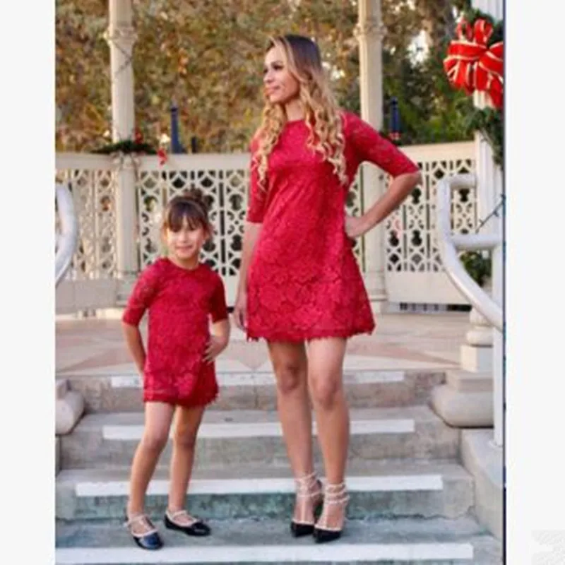 

Mother Daughter Dresses Girls Party Lace Dresses Family Clothing Mom and Daughter Baby Outfits Vestidos Wedding Formal Dresses