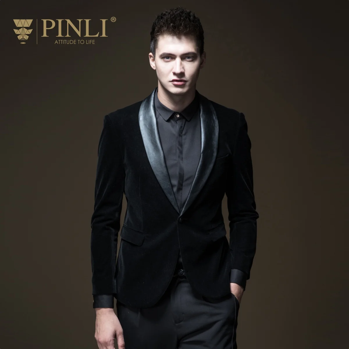 

2019 Real Blazer Men Stage Costumes For Singers Pinli Pin Li Autumn Men's Suit Skin Splicing Slim Single West Coat B183406486