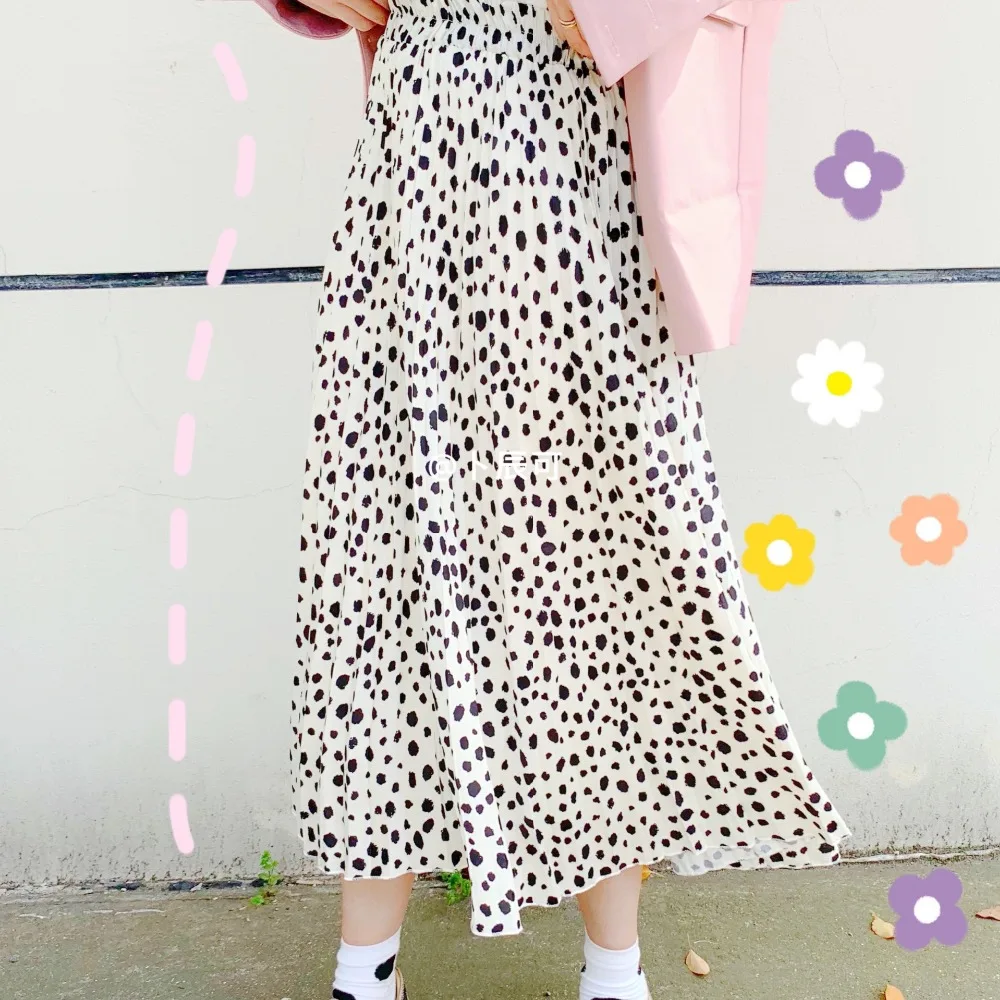 MUMUZI Весна Лето Женщины Юбка Повседневное полиэстер шифоновые в горошек высокой талией юбка средней длины модный свитер длинные юбки г. Новые