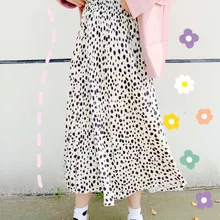 MUMUZI Весна Лето Женщины Юбка Повседневное полиэстер шифоновые в горошек высокой талией юбка средней длины модный свитер длинные юбки г. Новые