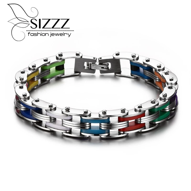

Silicone Stainless Steel Bracelet Men Bangle Rainbow Color 316L Stainless Steel Clasp Bracelet Fashion Bracelet For Men