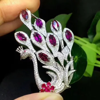 

Swan Garnet brooch Free shipping Natural real Garnet 925 sterling silver Swan brooch 4*8mm 8pcs gemstone