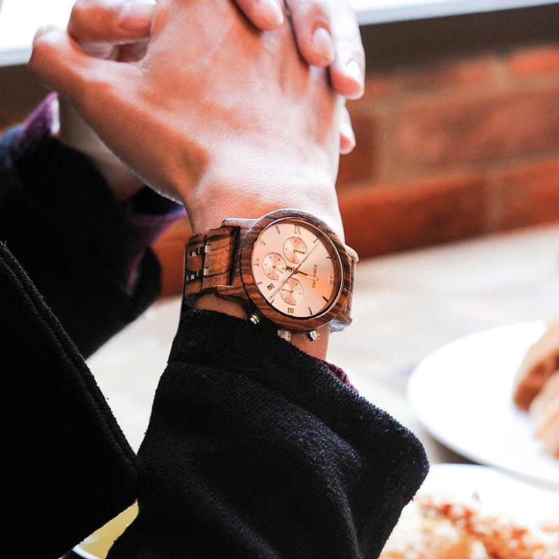 BOBO BIRD P19 Wooden Mens Quartz Watches Date Display Business Watch Ebony & Zebrawood Options Valentines Gift BOBO BIRD P19 Wooden Mens Quartz Watches Date Display Business Watch Ebony & Zebrawood Options Valentines Gift