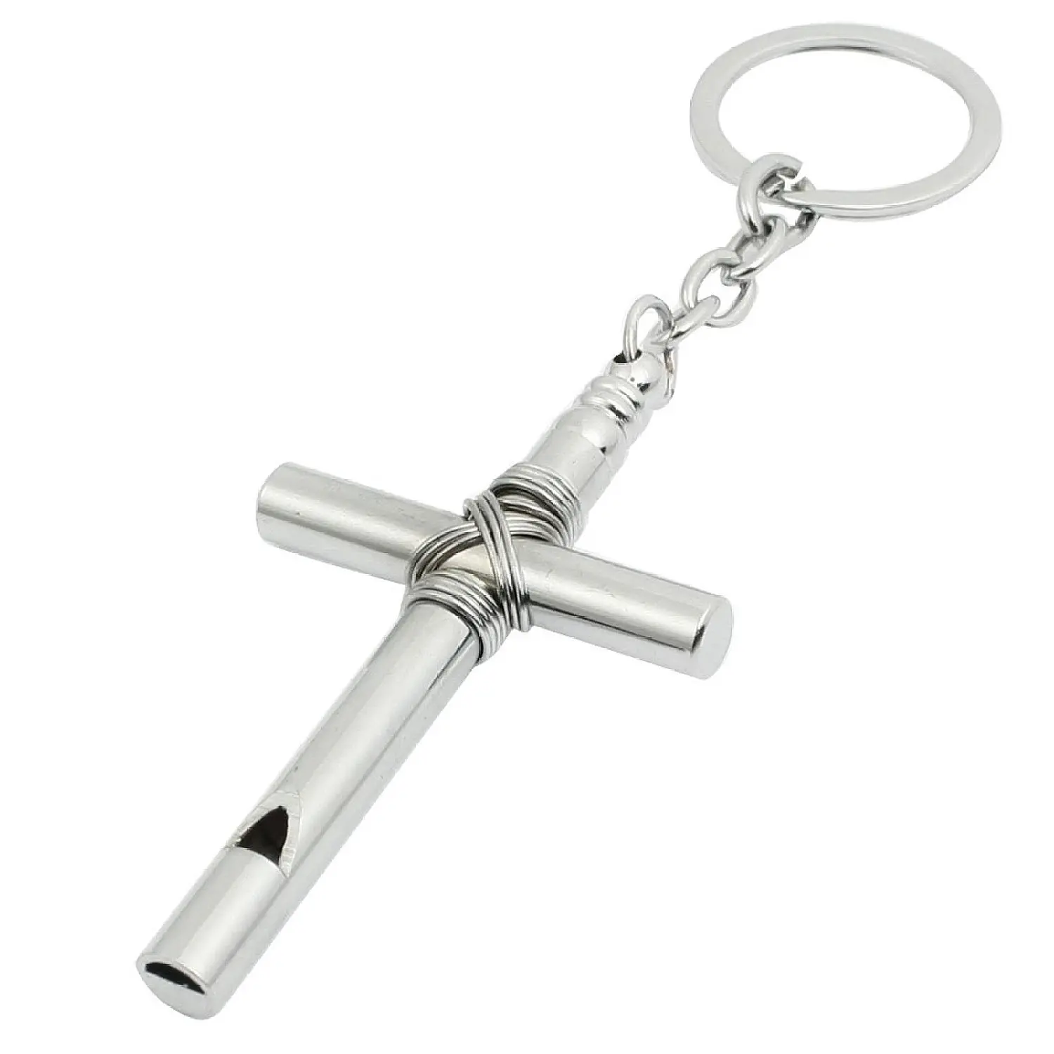 Silver Cross Pendant Keychain with Whistle Claspin Key Chains from
