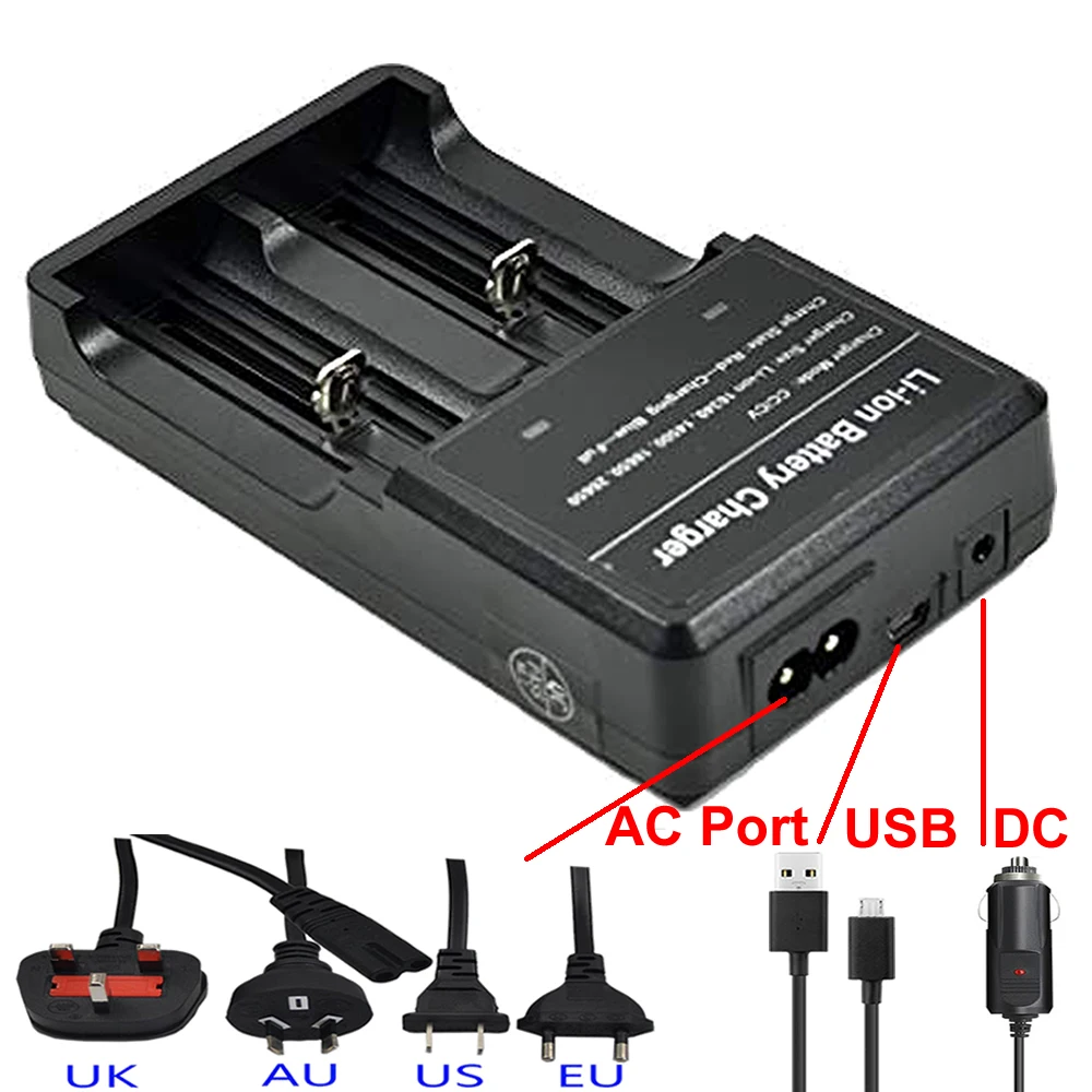 2 шт. литиевые аккумуляторные батареи 26650 + зарядное устройство USB 18650 16340