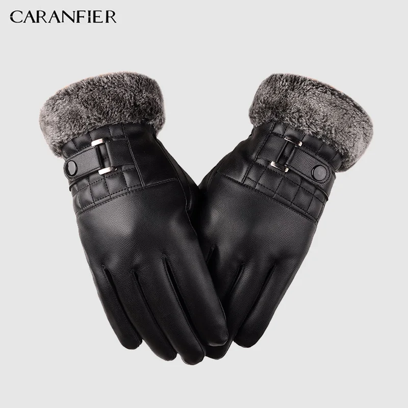Кожаные зимние перчатки CARANFIER 2018 кожаные для сенсорного экрана мужские теплые