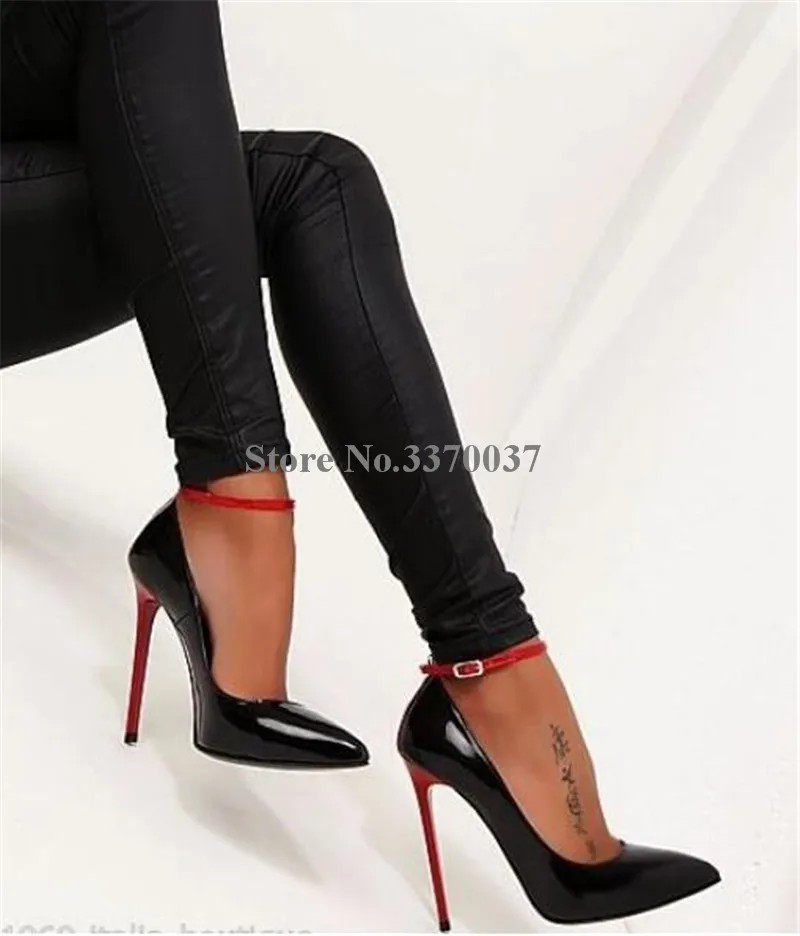 Фирменный дизайн; женские модные туфли-лодочки из лакированной кожи на шпильке с острым носком; Клубные туфли на очень высоком каблуке с ремешком на щиколотке