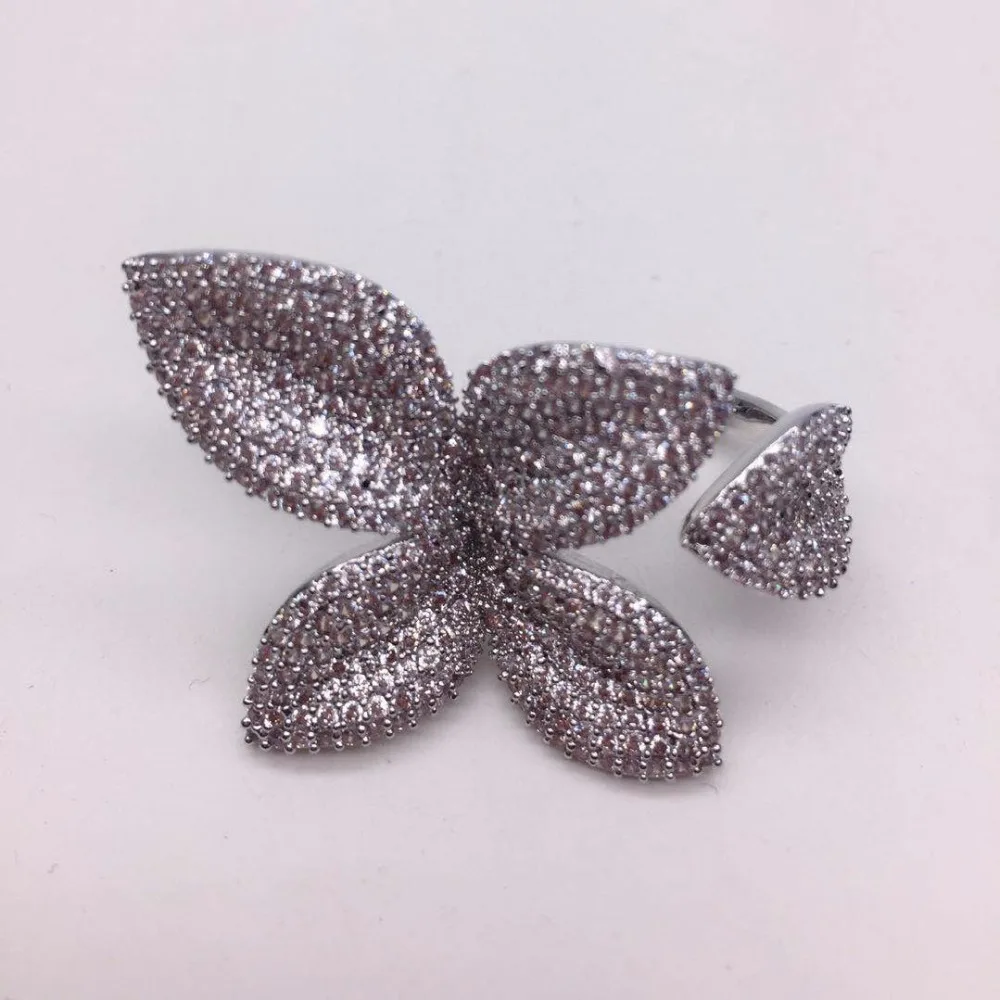 Kopen Grote Blad Ringen Voor Vrouwen Cz Pave Instelling Elegante Unieke Ontwerp Rose Bloem Open Verstelbare Liefde Fashion Party Vinger Accessoires