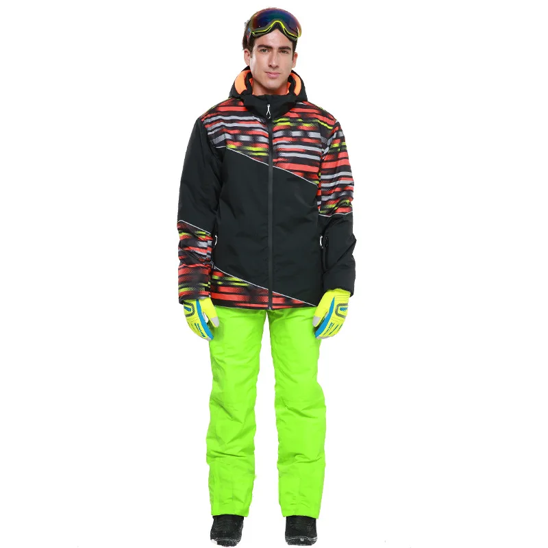 Лыжный костюм для мужчин Зимний спорт на открытом воздухе сноуборд одежда костюм ветрозащитная лыжная куртка+ зимние брюки Terno Esqui теплый и ветрозащитный - Цвет: green1