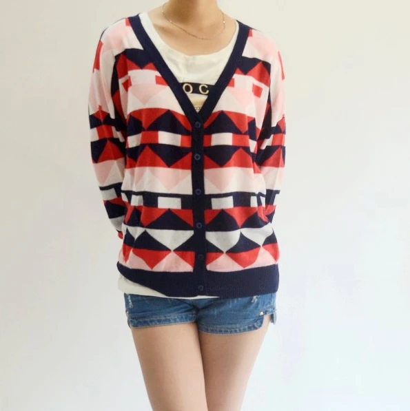 Hot-selling 13 autumn new arrival soft female geometry diagram loose plus size long-sleeve sweater outerwear Hot-selling 13 autumn new arrival soft female geometry diagram loose plus size long-sleeve sweater outerwear