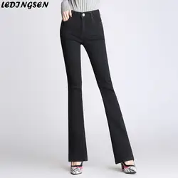 LEDINGSEN женские классические узкие Высокая талия черные джинсы Slim Fit стрейч хлопок джинсовые штаны модные Femme мотобрюки плюс размеры 33