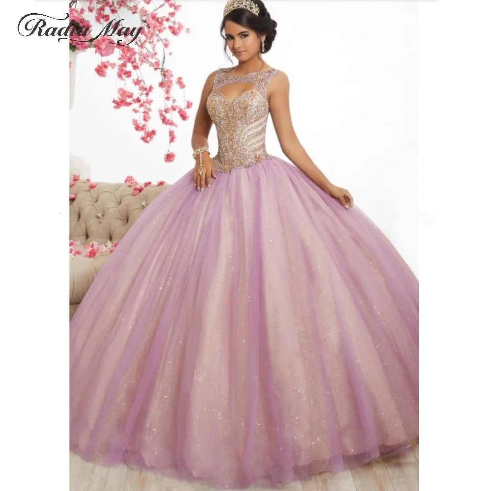Vestido de 15 anos сиреневое Тюлевое пышное платье 2019 милое 16 платьев с вырезами из бисера Кристалл День рождения платье для балла маскарада