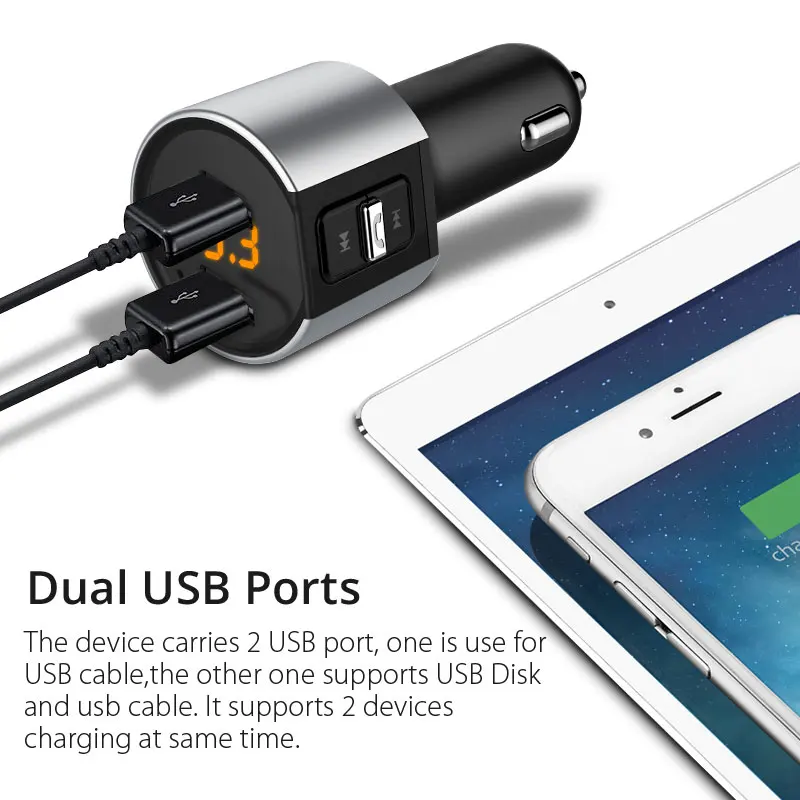 VANJEW C26S Car Bluetooth FM Transmitter 5V/ 3.4A Dual USB Ports Charger U-Disk MP3 Player Transmiter for Car Hands-free Calling