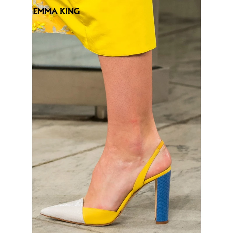 

2019 New Mixed Colors Pointed-toe Shallow Pumps Women Spring Fashion Thick High Heels Elegant Party Dress Wedding Shoes Woman