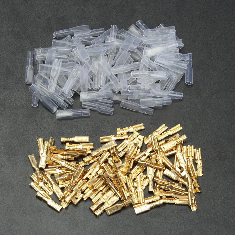

100 sets 2.8mm Gold Crimp Electrical Terminal Spade Female Connectors & Insulating Sleeve Wrap Kit