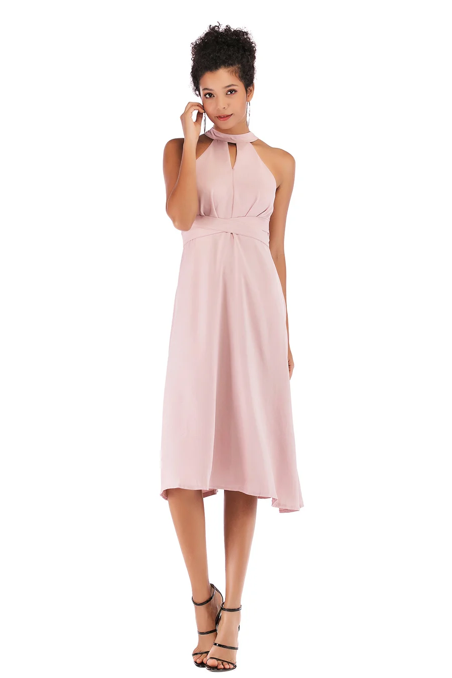 Gladiolus Sexy Halter Women Summer Dress Sleeveless Belt Tunic Pink Midi Chiffon Dress Women 2019 Ladies Party Dresses Sundress (8)