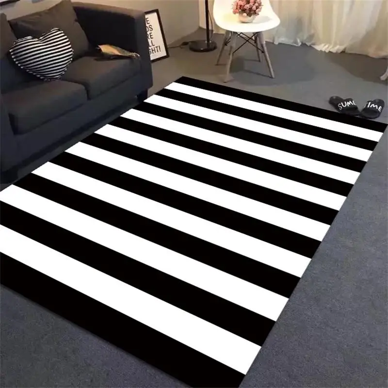 Simple Black/White Stripes Carpets For Living Room Home Bedroom Rugs