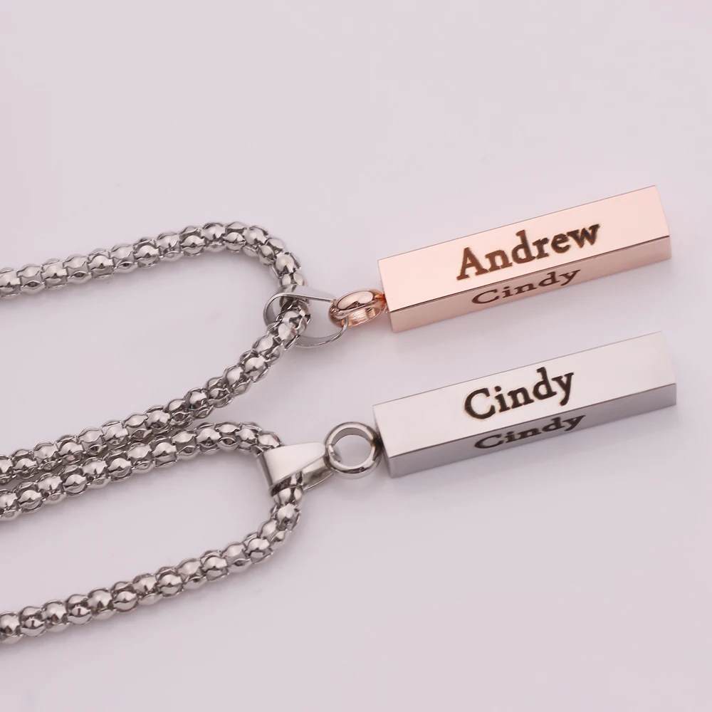 

Personalized Name Necklace Custom Cuboid Any Font Engraved Name ID Logo Badge Pendant Long Chain Necklaces For Men Women Gift